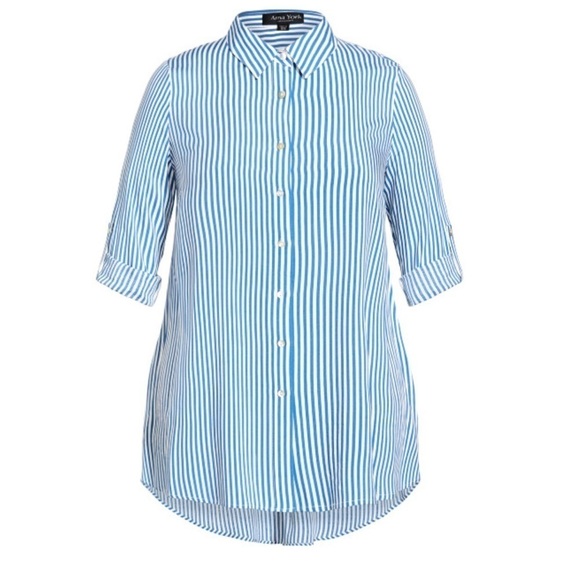 Arna YORK Size 22/24 (2X) High Low Indigo Stripe Longline Shirt (T16.5) - Picture 2 of 5